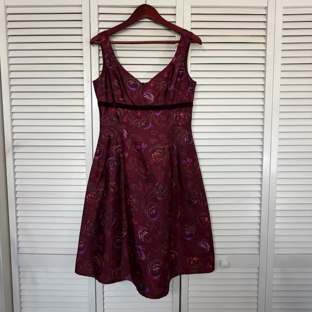 Talbots Petite Silk Floral Cocktail Dress Velvet Waistband NWT.